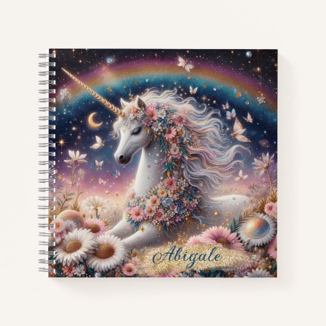 Spring Unicorn Magical Night Scene 3 - Personalise Notebook (Front)