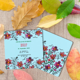 SPRING UNIQUE RED DOODLE FLOWERS BIRTHDAY INVITATION