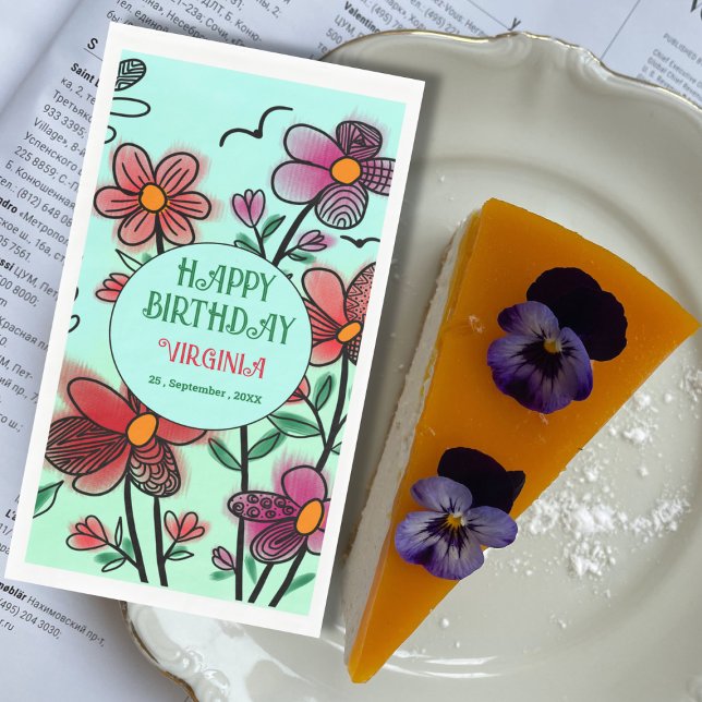 SPRING UNIQUE RED DOODLE FLOWERS BIRTHDAY  NAPKIN (Creator Uploaded)