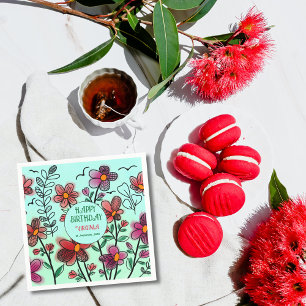 SPRING UNIQUE RED DOODLE FLOWERS BIRTHDAY NAPKIN