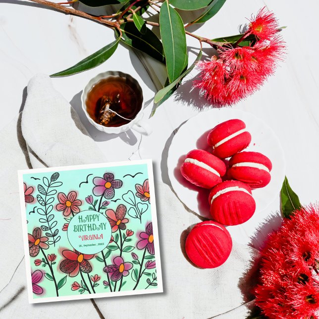 SPRING UNIQUE RED DOODLE FLOWERS BIRTHDAY  NAPKIN (Creator Uploaded)