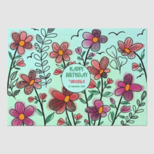 SPRING UNIQUE RED DOODLE FLOWERS BIRTHDAY  TISSUE PAPER