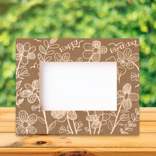 Spring Unique Whimsical Doodle Flowers Birthday Etched Frames