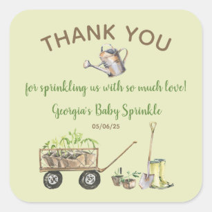 Spring Vegetable Garden Watering Can Baby Sprinkle Square Sticker