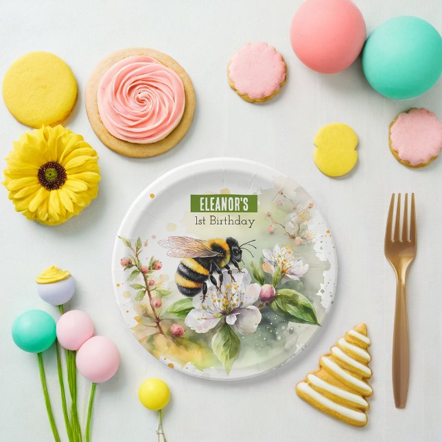 Spring vibes Bumblebee -  Birthday Party - Paper Plate (Creator Uploaded)