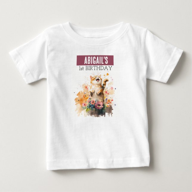 Spring Vibes Cat - 1st birthday T-shirt (Front)