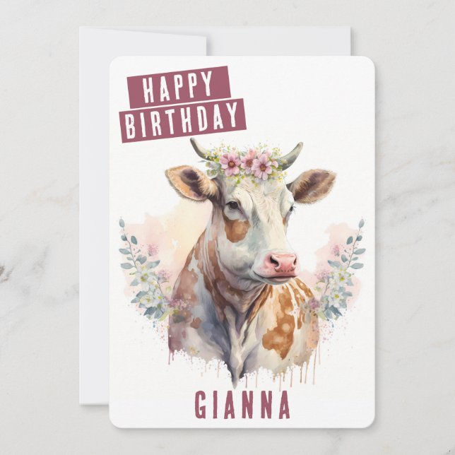 Spring vibes Cow Birthday Card (Front)