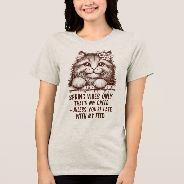 Spring Vibes Only - Funny Cat Lover Tri-Blend Shirt (Front)