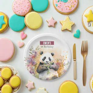 Spring vibes Panda -  Birthday Party - Paper Plate