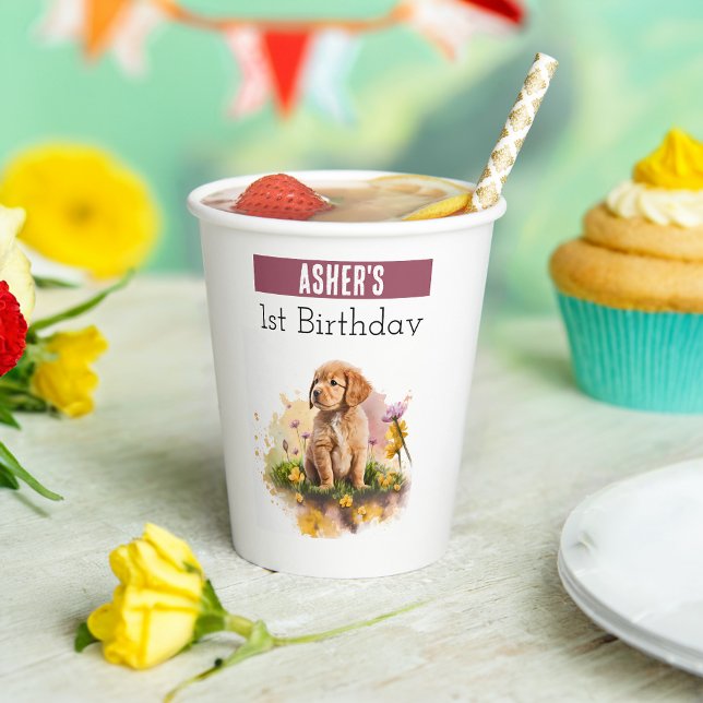 Spring vibes Puppy - 1st birthday - Paper Cups (Creator Uploaded)
