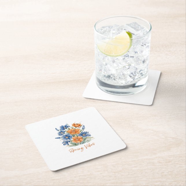 Spring VIbes Square Paper Coaster (Insitu)