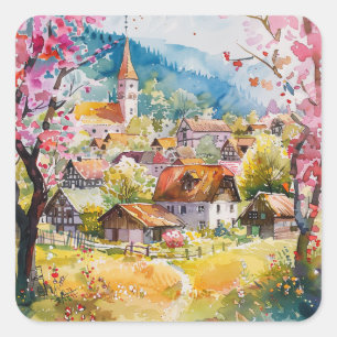 Spring Village Square Sticker