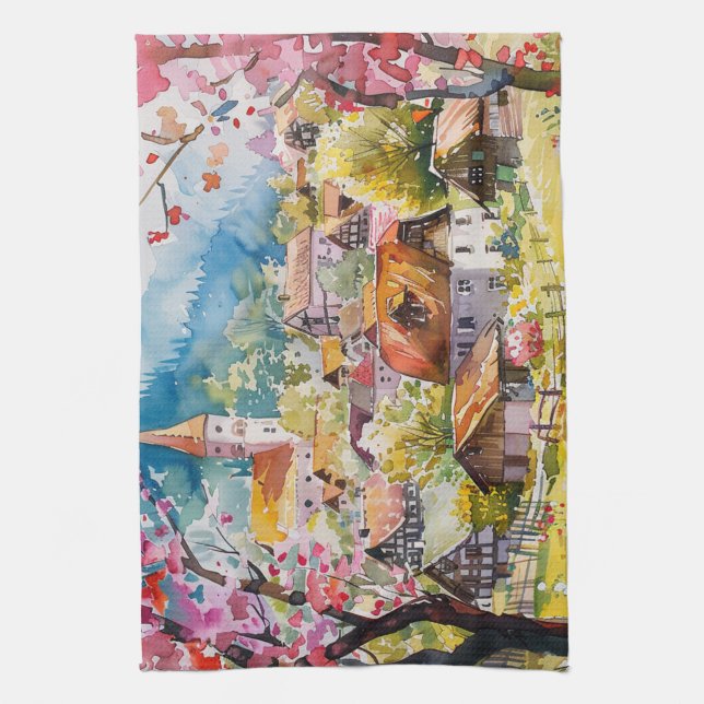 Spring Village Tea Towel (Vertical)
