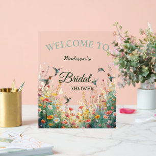 Spring Watercolor Birds Floral Monogram Wildflower Acrylic Sign