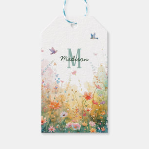 Spring Watercolor Birds Floral Monogram Wildflower Gift Tags