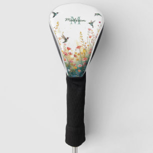 Spring Watercolor Birds Floral Monogram Wildflower Golf Head Cover