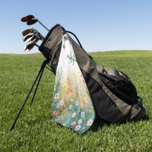 Spring Watercolor Birds Floral Monogram Wildflower Golf Towel