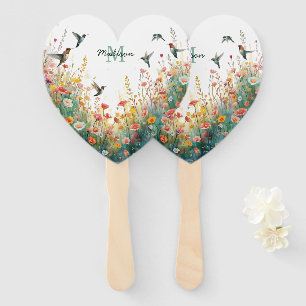 Spring Watercolor Birds Floral Monogram Wildflower Hand Fan