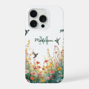 Spring Watercolor Birds Floral Monogram Wildflower iPhone 15 Pro Case