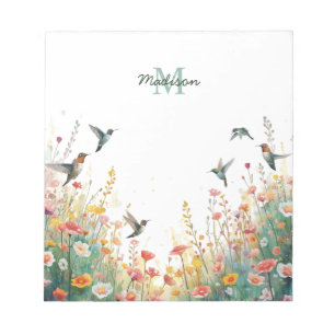 Spring Watercolor Birds Floral Monogram Wildflower Notepad
