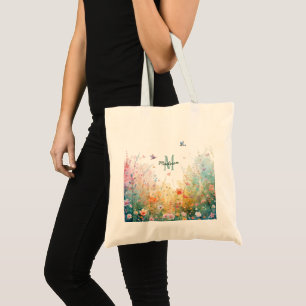 Spring Watercolor Birds Floral Monogram Wildflower Tote Bag