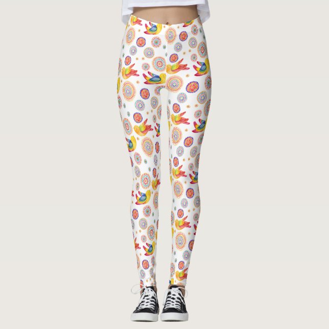 Spring Watercolor Birds Leggings (Front)