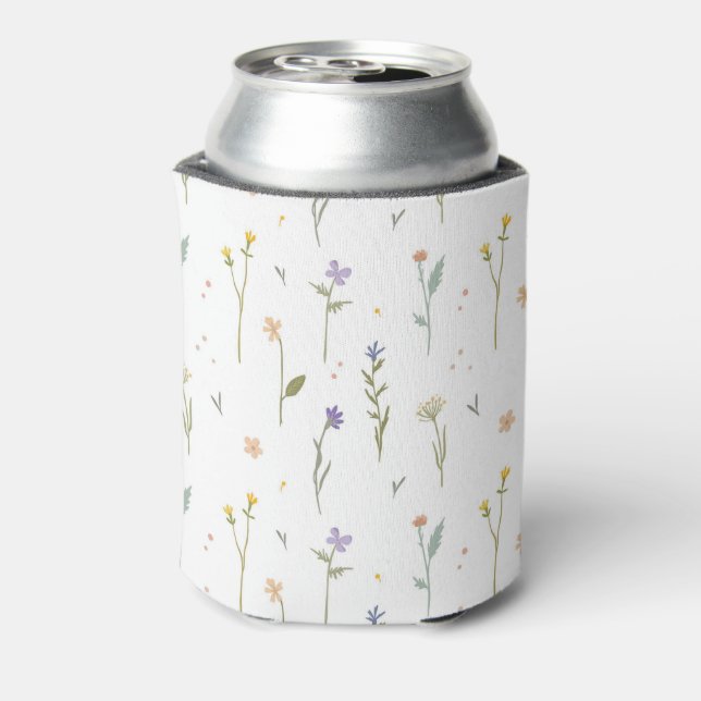 Spring Watercolor Botanical Blooming Seamless Can Cooler (Can Back)