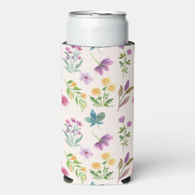 Spring Watercolor Botanical Blooming Seamless Seltzer Can Cooler (Seltzer Front)