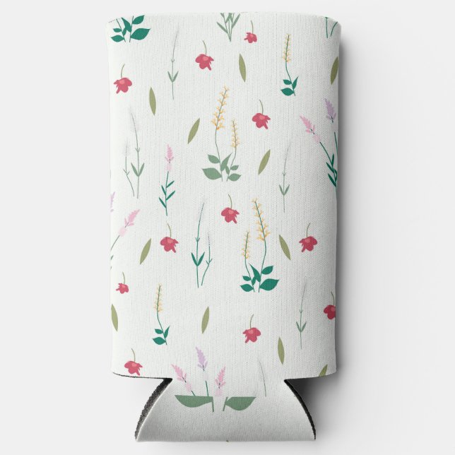 Spring Watercolor Botanical Blooming Seamless Seltzer Can Cooler (Front)