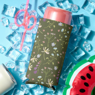 Spring Watercolor Botanical Blooming Seamless Seltzer Can Cooler