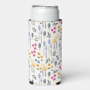 Spring Watercolor Botanical Blooming Seamless Seltzer Can Cooler