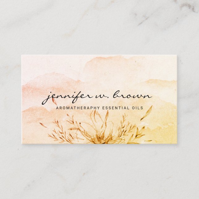 Spring Watercolor botanical Essential Oils Leafy Business Card (Front)