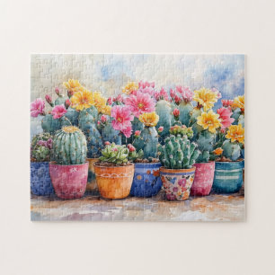 Spring Watercolor Cactus and Flowers Jigsaw Puzzle