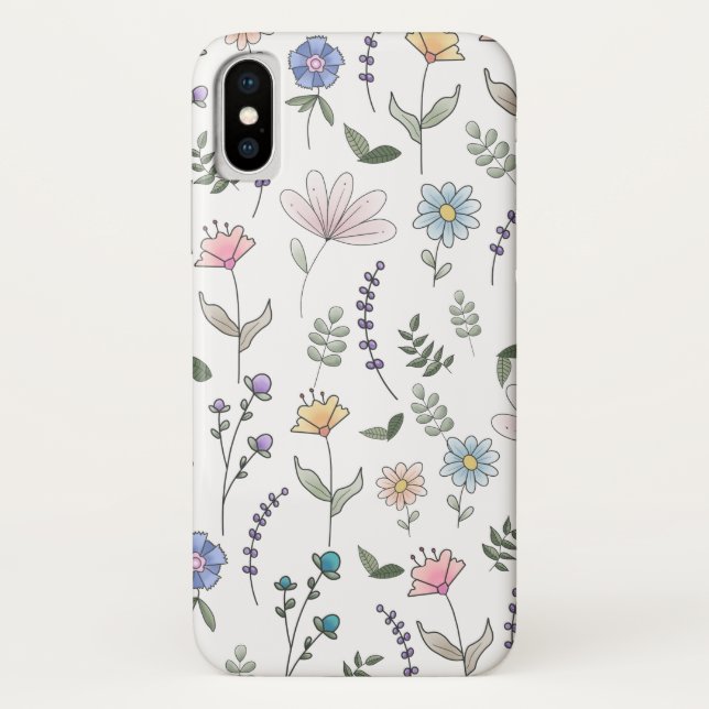 Spring Watercolor Doodle Flowers Case-Mate iPhone Case (Back)
