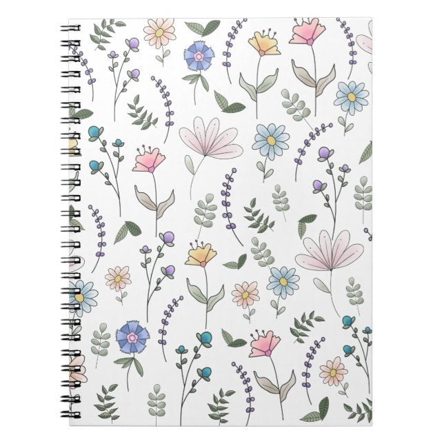 Spring Watercolor Doodle Flowers Notebook (Front)