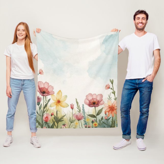 Spring watercolor fleece blanket (In Situ)