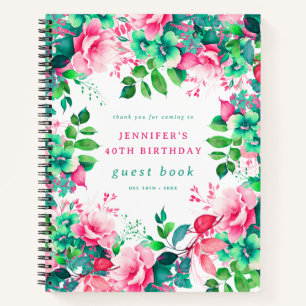 Spring Watercolor Floral 40th Birthday Guest Book