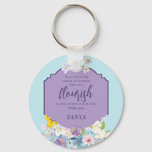 Spring Watercolor Floral Bible Verse Personalised Key Ring