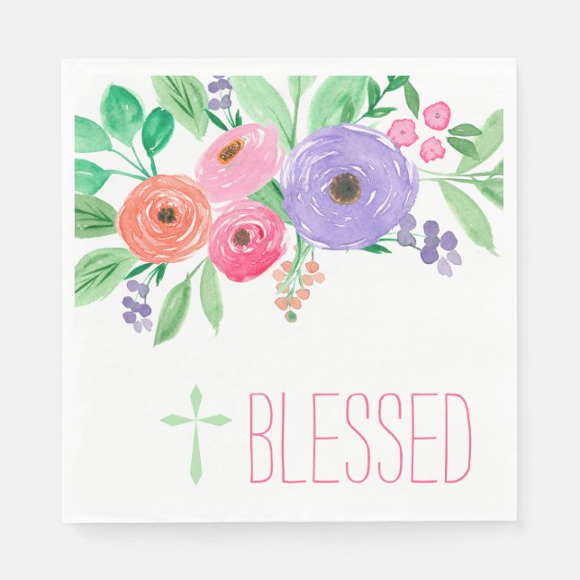 Spring Watercolor Floral Blessed Napkin (Front)
