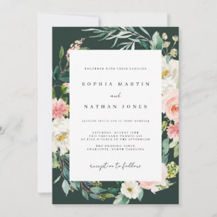 Spring Watercolor Floral Blush Green Wedding  Invitation