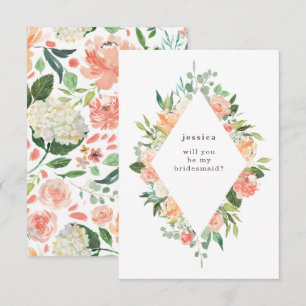 Spring Watercolor Floral Diamond Bridesmaid Invitation