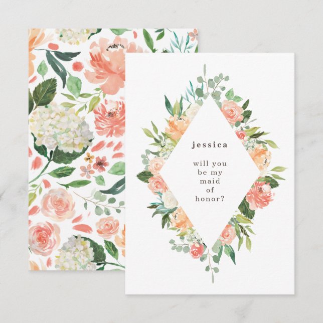 Spring Watercolor Floral Diamond Maid of Honour Invitation (Front/Back)