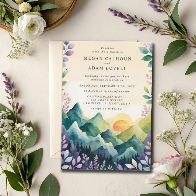 Spring Watercolor Floral Elegant Mountains Wedding Invitation (Creator Uploaded)