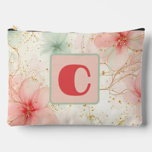 Spring Watercolor Floral Garden Monogram Accessory Pouch