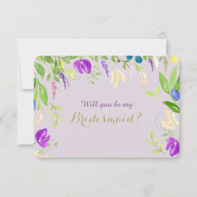 Spring Watercolor Floral Orchid Bridesmaid Invitation (Front)