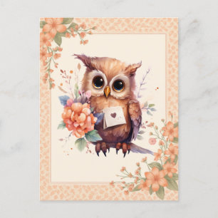 Spring Watercolor Floral Owl -  Postcard