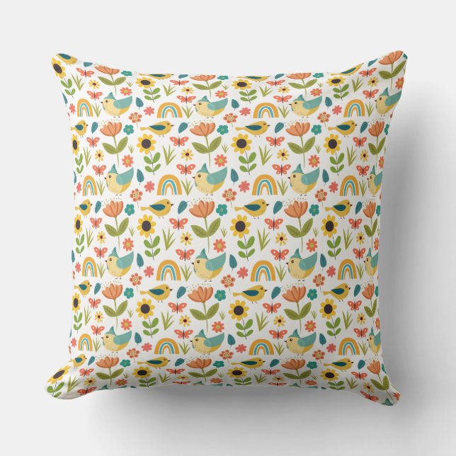 Spring watercolor floral Pattern  Cushion (Front)