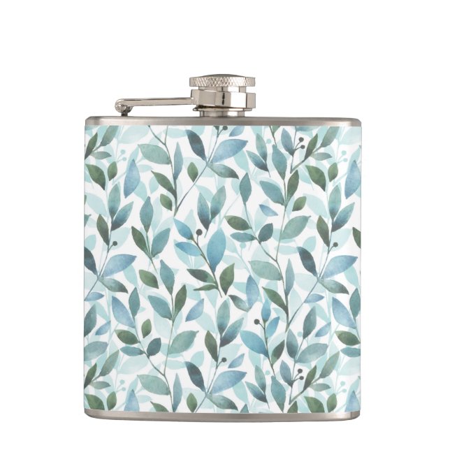 Spring. Watercolor floral pattern Hip Flask (Front)