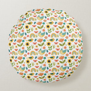 Spring watercolor floral Pattern Round Cushion
