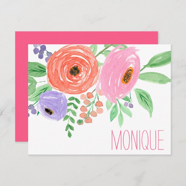 Spring Watercolor Floral Personalised Card (Front/Back)